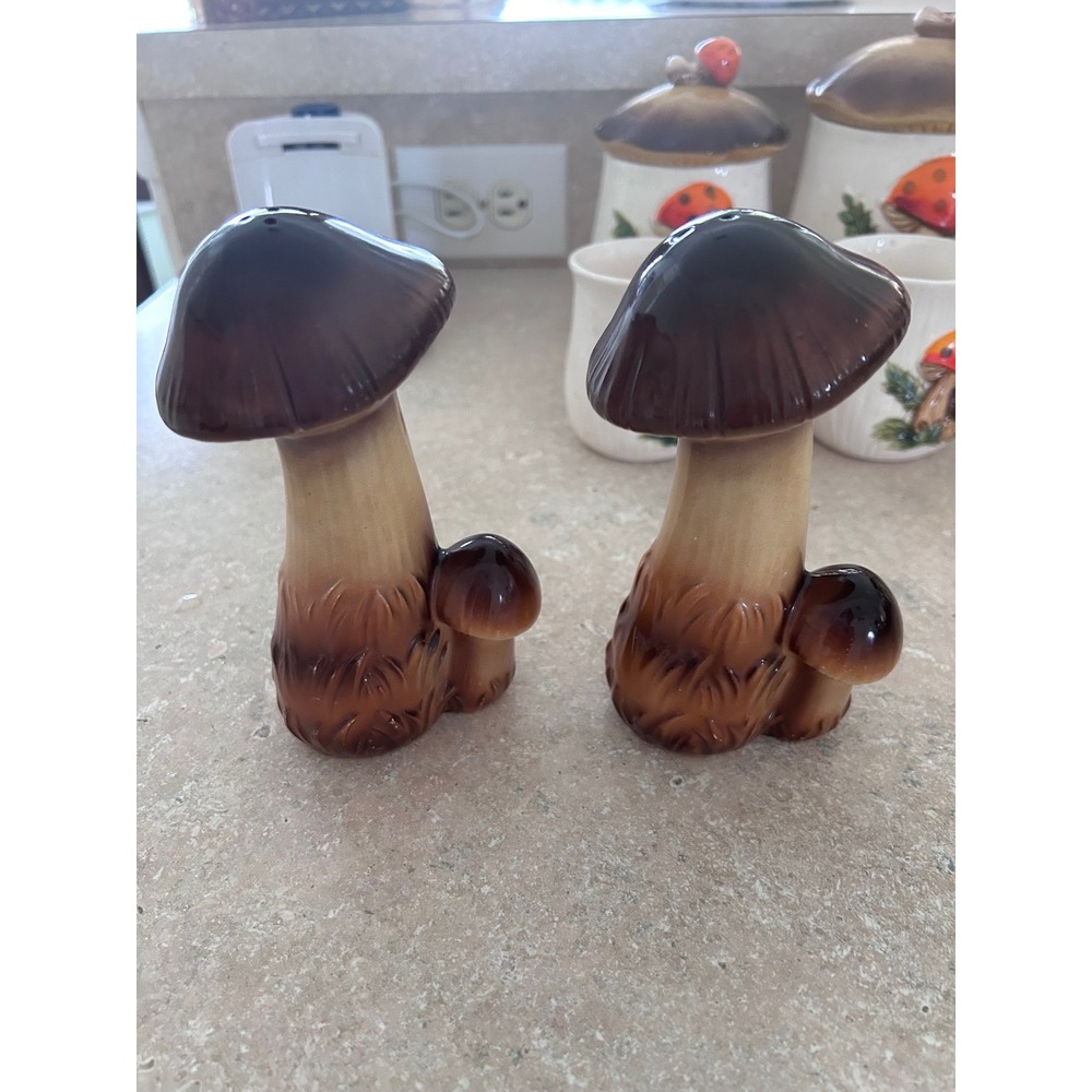 Vintage Mushroom Salt and Pepper Shakers Brown Ceramic Japan Retro Cottagecore‎